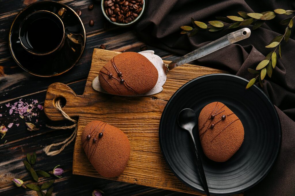 Contemporary coffee mini mousse cakes with chocolate