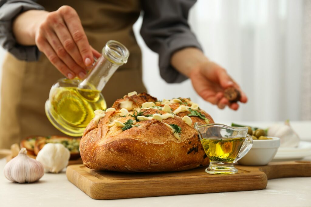 Tasty bakery product - garlic bread, homemade bread